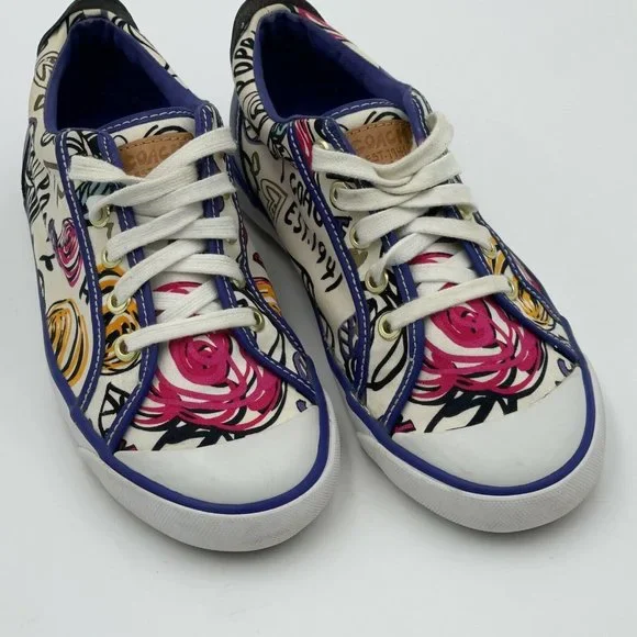 Coach Barrett Poppy Scribble Sneakers White Blue Tennis Shoes Size